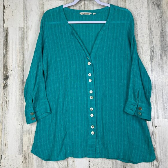 Soft Surroundings Women’s Shirt XS Button Front Relaxed Fit Turquoise Blue Top - Picture 1 of 9